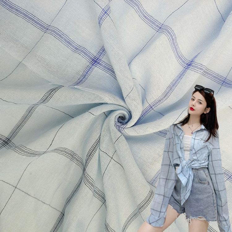 High-end sand-washed yarn-dyed plaid fabric