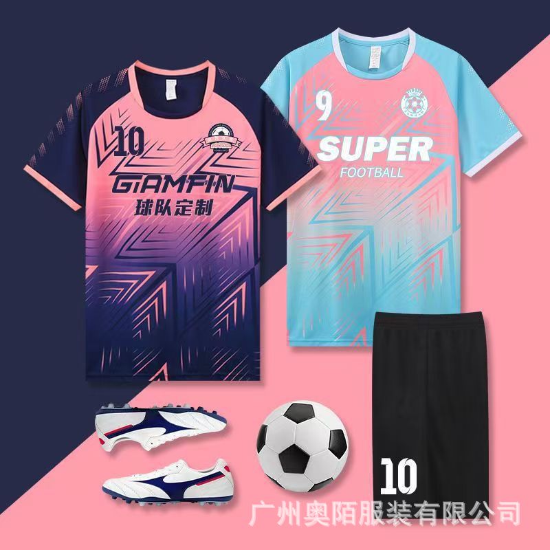 New Summer Football Kits Customized for Student Competition Training Uniforms, Adult and Children's Sports Jerseys with Printed Text
