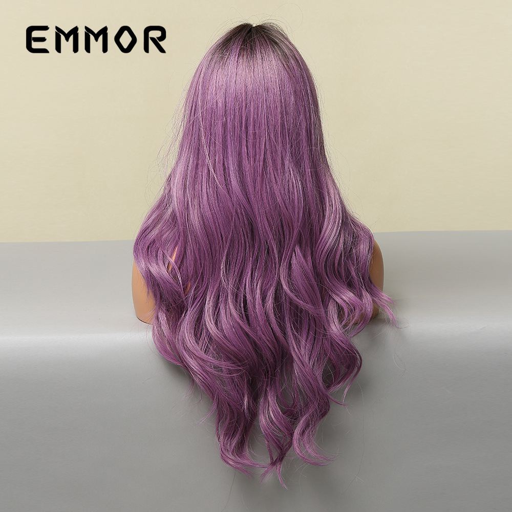 La peluca europea y americana elegante y suave de onda grande púrpura degradada con capucha de cabeza completa más vendida de Amazon para mujer