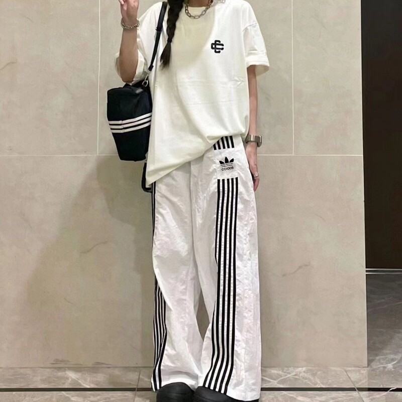 三叶草休闲长裤女春秋季时尚百搭直筒阔腿裤潮牌宽松休闲运动裤子|undefined