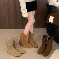 不累脚~内增高勃肯鞋短靴女2025新款秋冬法式复古堆堆靴骑士靴子