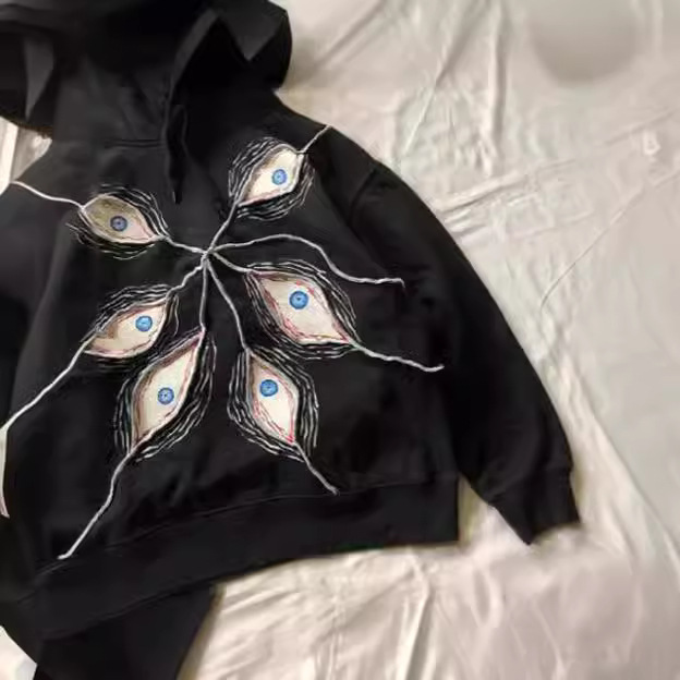 Men's Clothing devil's eye unisex embroidered pullover hooded sweatshirt_voghion.com