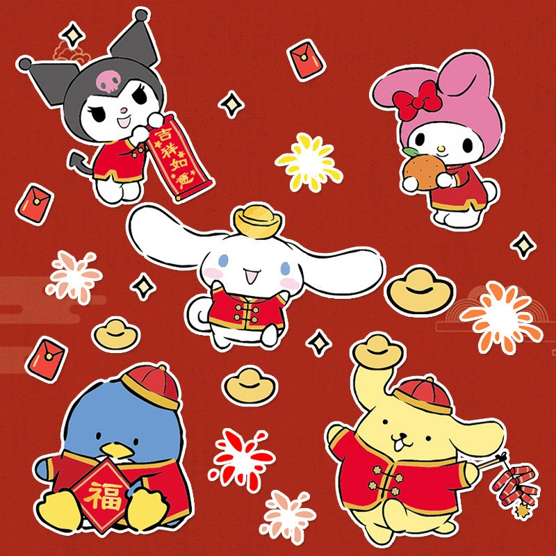 Новогодние наклейки милый мультфильм Sanrio праздничный китайский Новый год украшения автомобильная наклейка Электрический кузов царапины наклейки