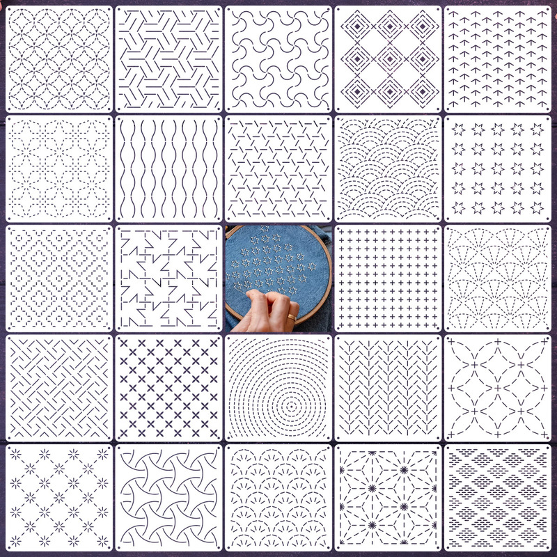 Cross-Border Amazon Sashiko Embroidery Templates, Reusable Geometric Embroidery Pattern Templates for Handmade Quilting and Embroidery Cross-Border Amazon Sashiko Embroidery Templates, Reusable Geometric Embroidery Pattern Templates for Handmade Quilting and Embroidery