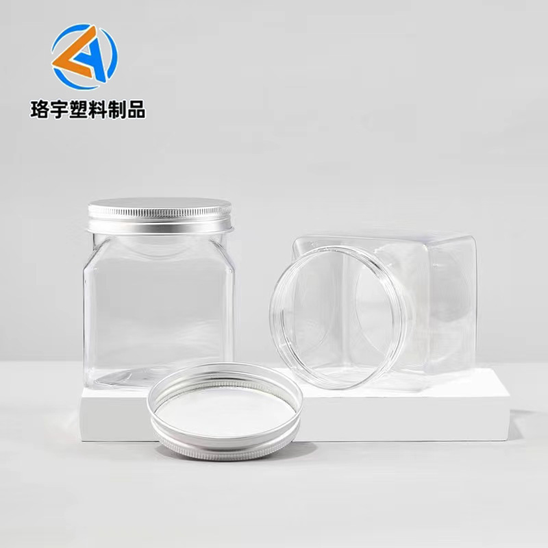 350mlのクロスボーダーバスソルトスクラブボトル、PET厚型卸売透明角型プラスチックボトル、アルミ蓋付きミルクティー角型ボトル|undefined