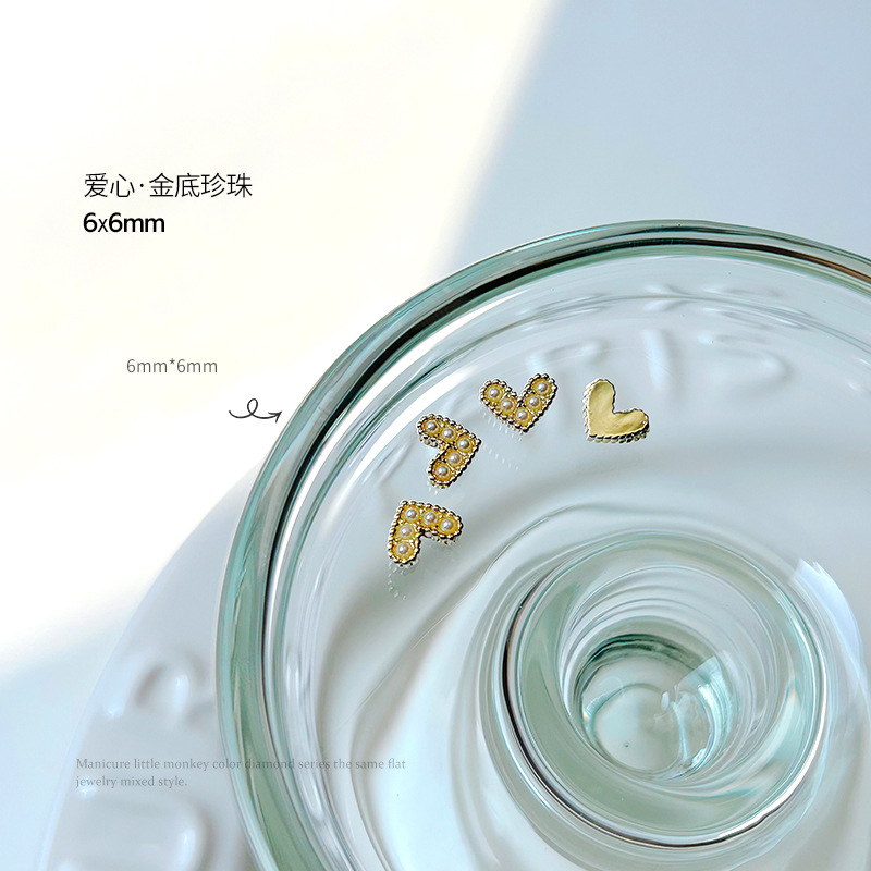 Celebridad en línea y2g Milenio chica caliente amor de uñas diamante perla joyería nail edge metal textura melocotón corazón diamante aleación