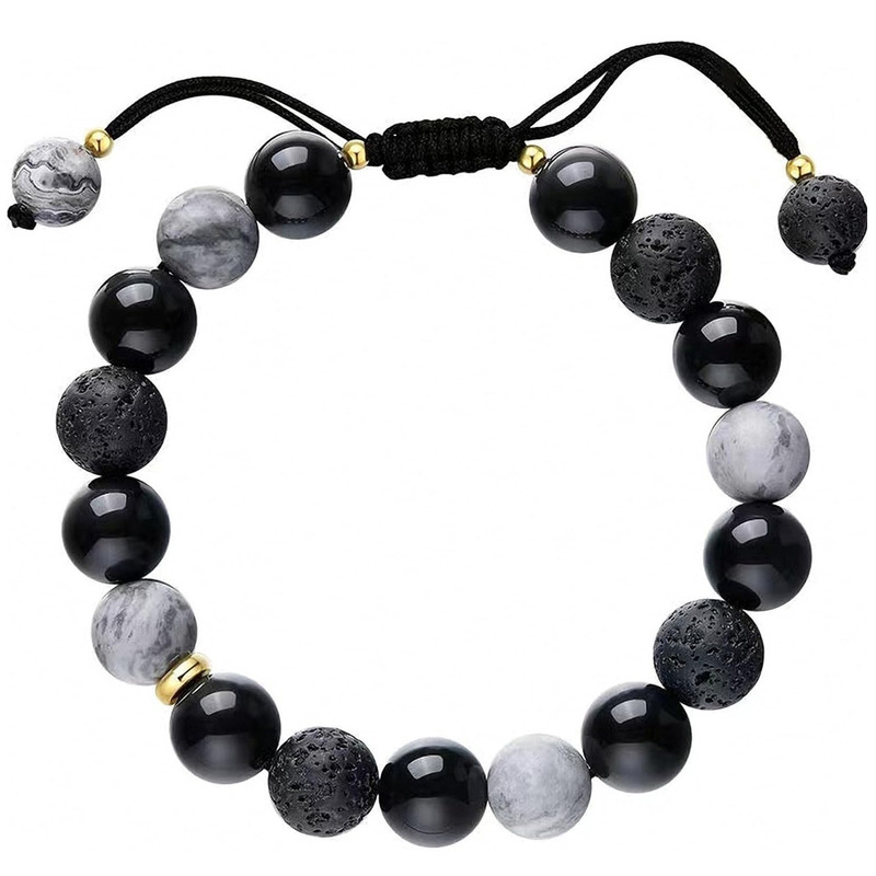 10mm stone beads woven bracelet men's European and American high-grade design drawstring volcanic stone gift for Father and son