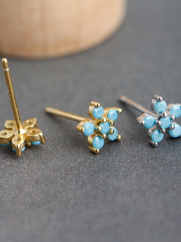 Fashion Flower Silver Inlay Zircon Ear Studs 1 Pair