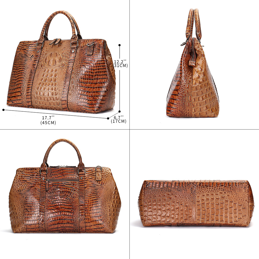 Unisex Genuine Cowhide Handbag New Crocodile Pattern Short Distance Luggage Bag_voghion.com