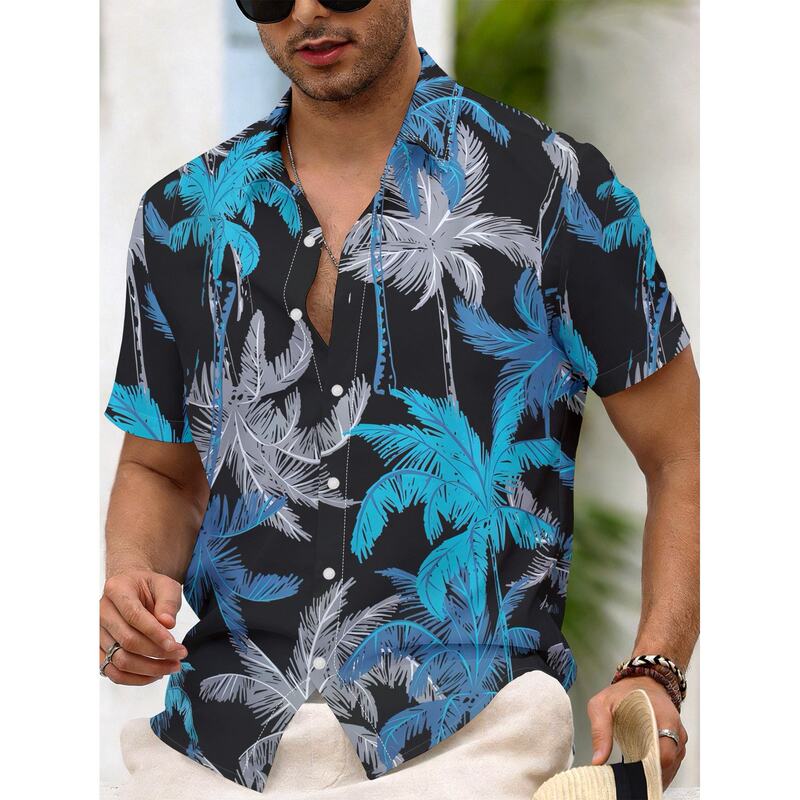 Men's Coconut Tree Print Short Sleeve Shirt Polyester Breathable Vacation Casual Summer Men's Coconut Tree Print Short Sleeve Shirt Polyester Breathable Vacation Casual Summer