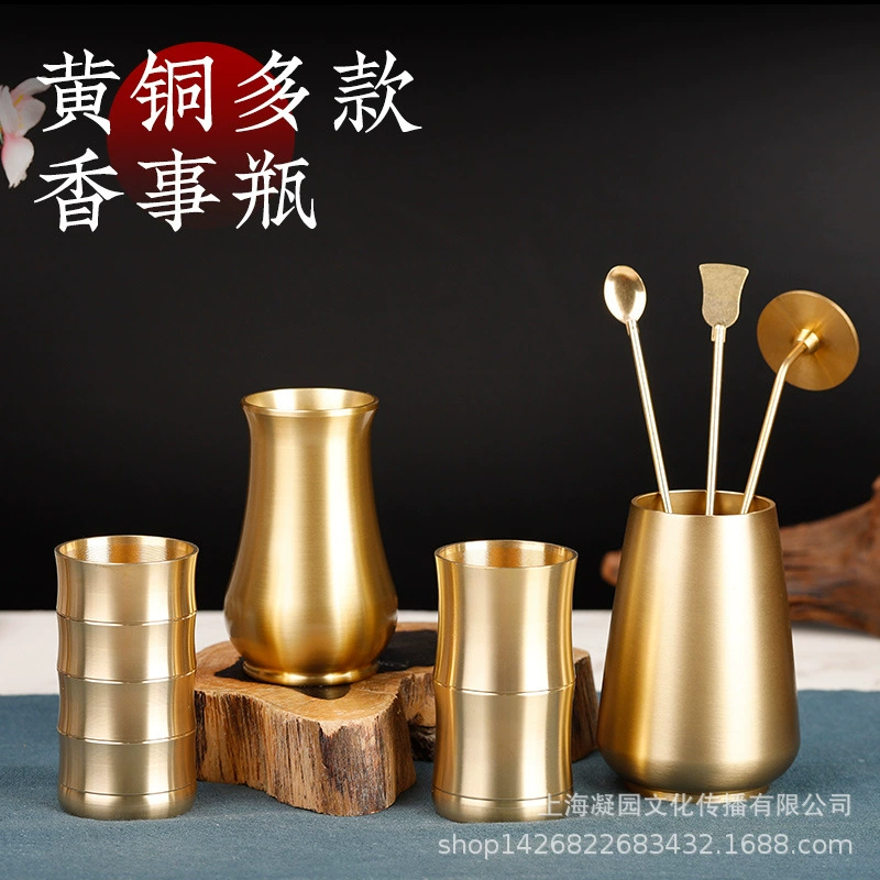 Бутылка для благовоний из чистой меди Набор благовоний Ремесла Бамбуковая ваза Бутылка для благовоний Латунная бутылка для хранения Чайная церемония оптом