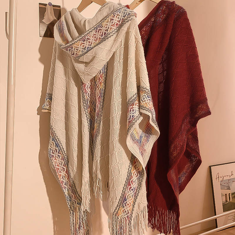 Turismo de estilo étnico encapuchado chal mujer en Xinjiang Yunnan bohemia sala de aire acondicionado camisa de punto camisa de abrigo
