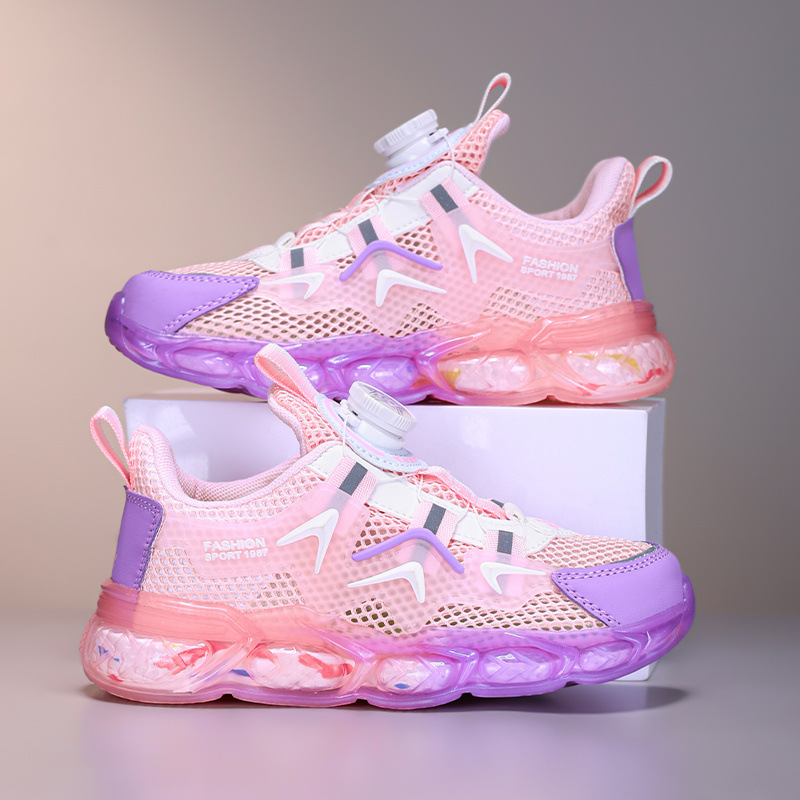 2025 verano nuevo botón giratorio zapatos de malla estudiantes zapatos de correr ligeros zapatos transpirables ociosos para niños