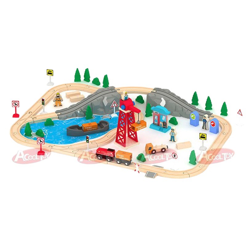 Nuevo modelo de tren de madera de nube para niños 80 piezas de traje de tren de lujo ensamblado juguete cognitivo regalo al por mayor