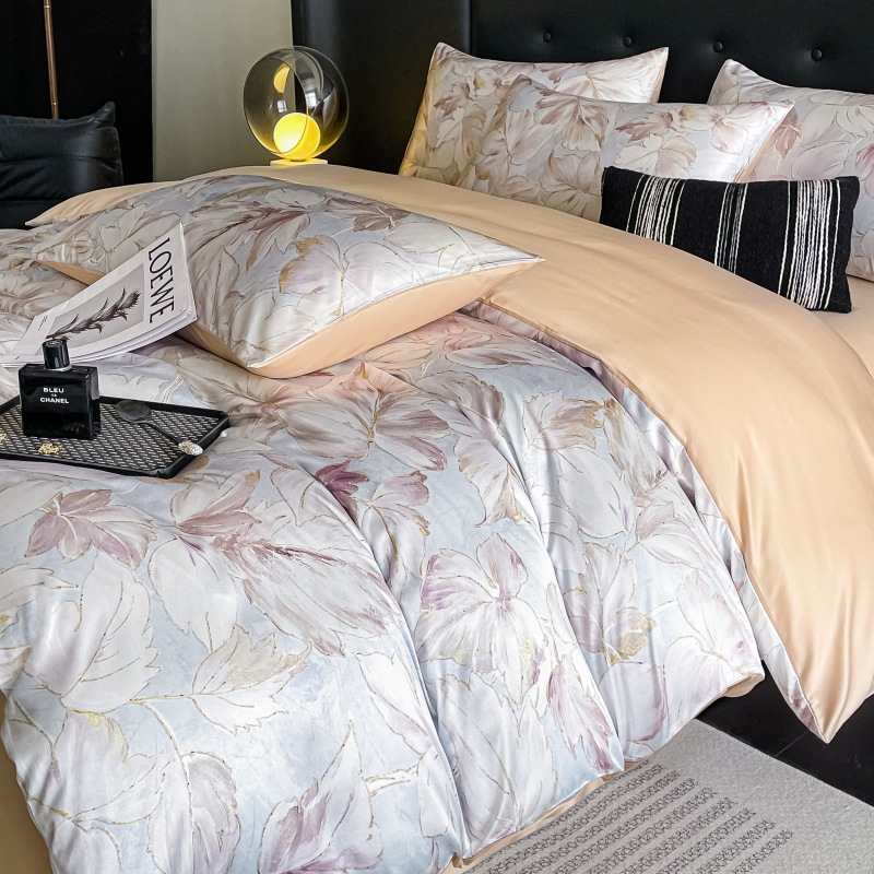 简约水洗真丝四件套冰丝被套罩丝滑轻奢高级感磨毛天丝床单床笠款