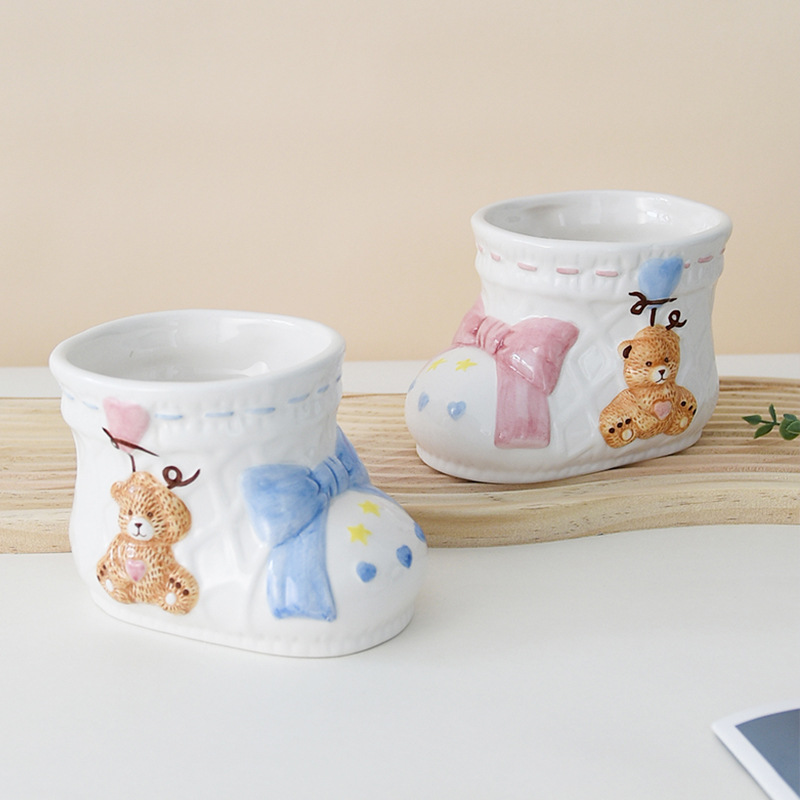 Lindo oso niña corazón cerámica maceta zapatos forma maceta flor titular hogar almacenamiento olla adornos decorativos