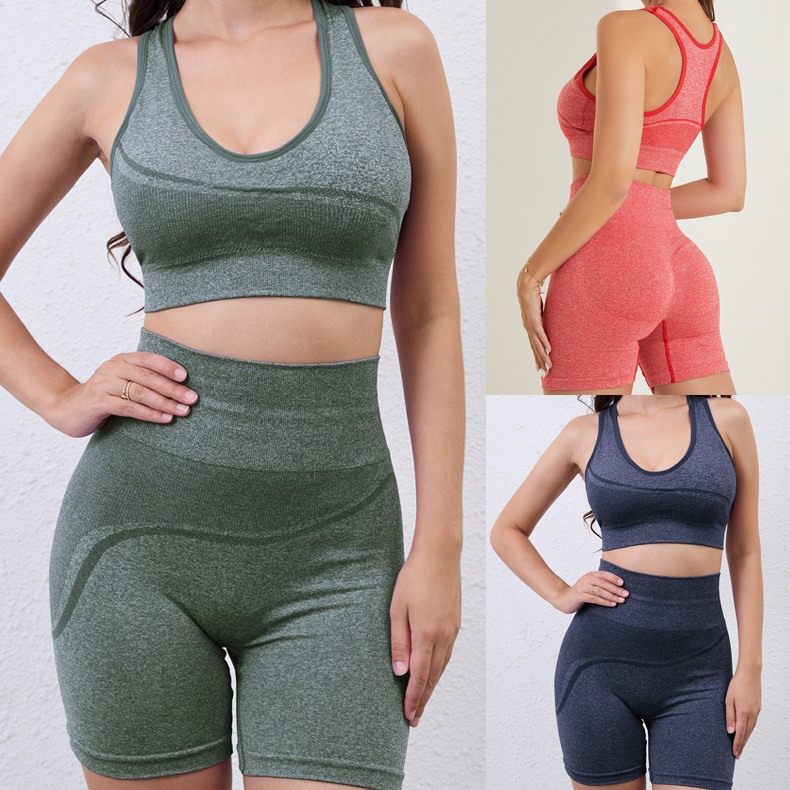 Traje de ropa de yoga de comercio exterior, pantalones de yoga deportivos ajustados sin costuras de talla grande para mujer, sujetador, chaleco, ropa de fitness, levantamiento de cadera de cintura alta