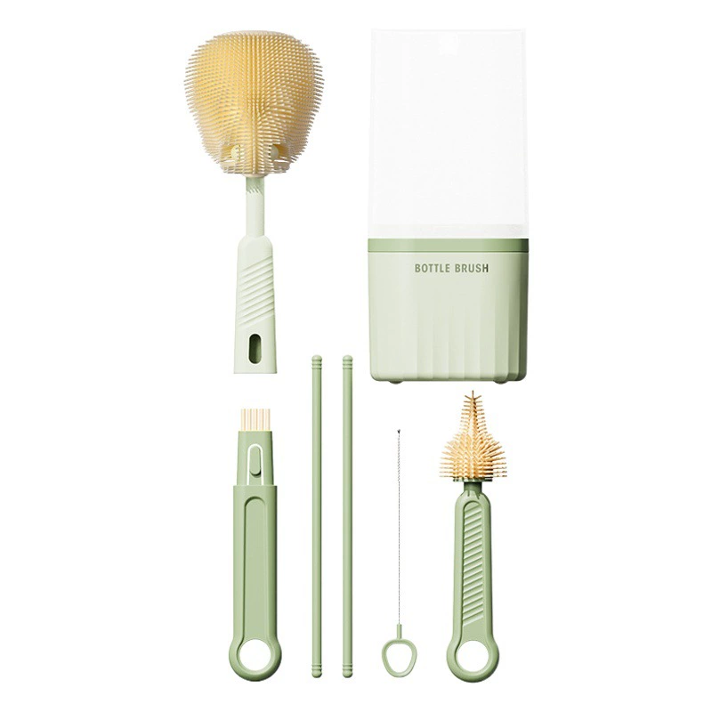 Трансграничный силиконовый костюм для щетки для бутылок Дорожная портативная щетка для сосков Сливная стойка Всасывающая трубка Щетка для зазора Комбинация щеток