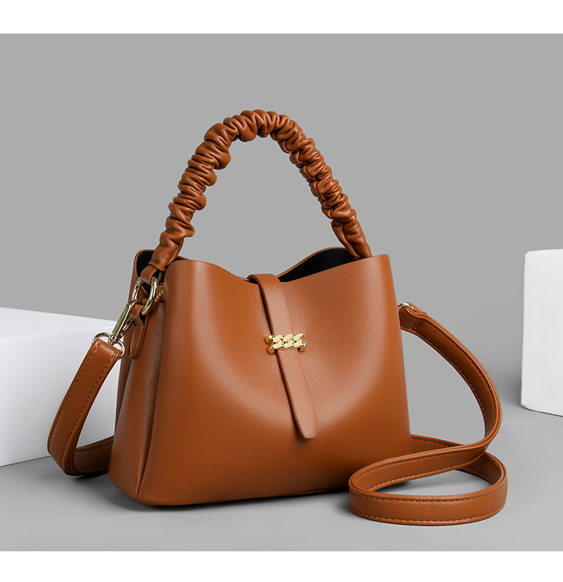 Trendy Bucket Bag Women's Bag Korean Style Shoulder Crossbody Niche Bag Texturized Soft Leather Handbag for Hand Bag_voghion.com