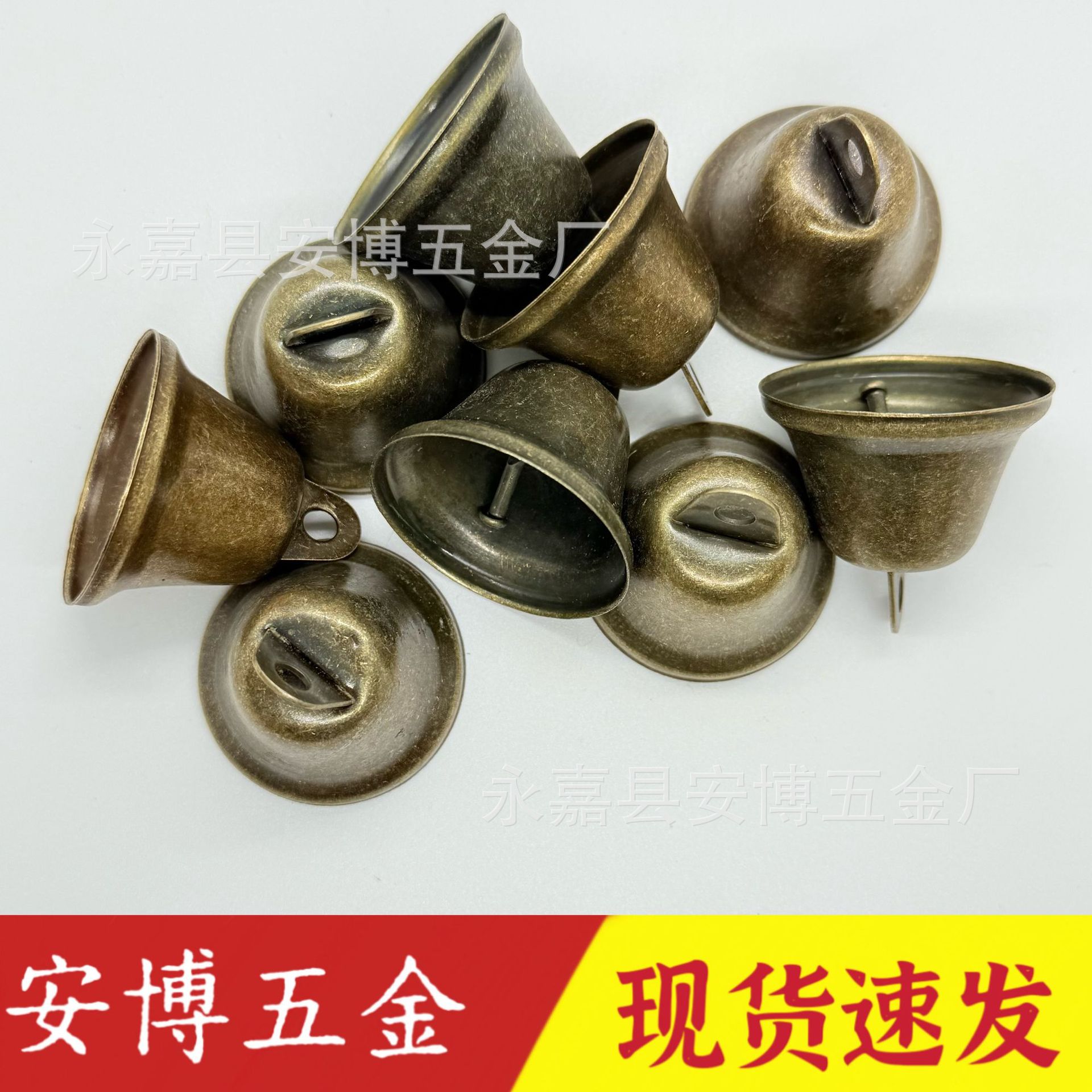 现货38MM青古铜金属加厚带锤喇叭铃铛 真空虎口配件圣诞复古挂件