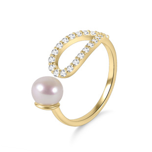 Natural Freshwater Pearl Opening Ring 9k14k18k Gold Cultivation Diamond Golden Dawn Series Niche Ring for Women