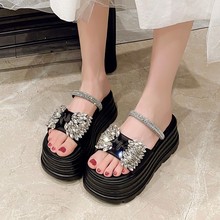 小个子松糕厚底增高拖鞋女夏季外穿2025新款配裙子仙女风水钻批发