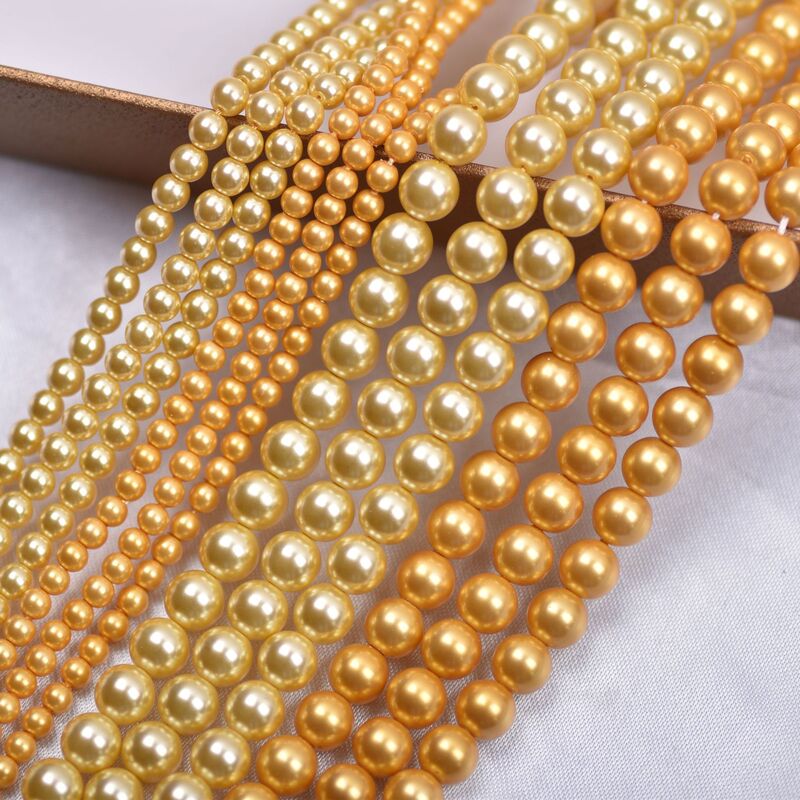 Gold Beads Imitation Shell Straight Hole Pearls Loose Beads Handmade Jewelry Bracelet Necklace Accessories Deep Gold Glass Pearls Wholesale