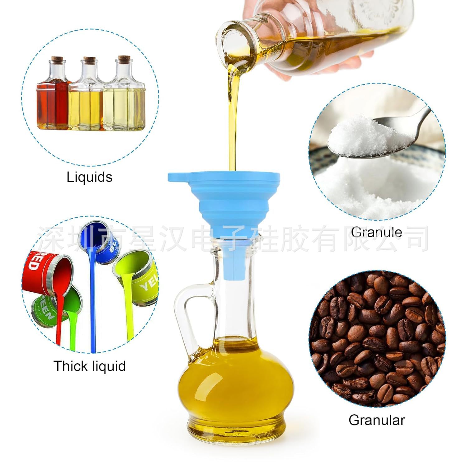 Portable foldable silicone funnel long neck funnel silicone foldable funnel retractable small funnel