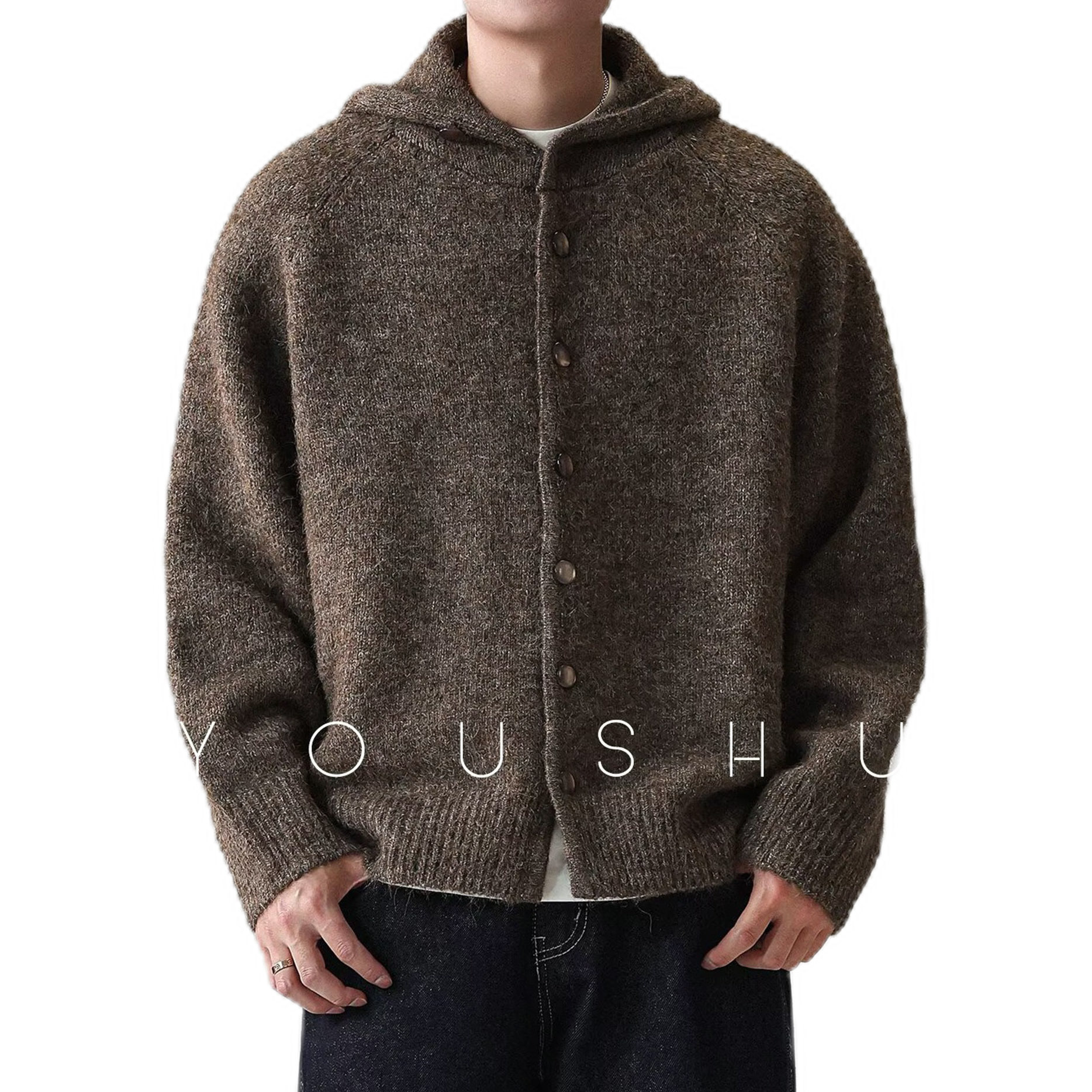 Explosiones transfronterizas de tamaño grande europeo con capuz cardigan chaqueta jersey de punto suéter botón de voleibol hombre suéter otoño invierno fábrica al por mayor