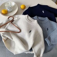 2025冬季新款韩版儿童刺绣加厚毛衣男女童保暖软糯圆领针织衫洋气