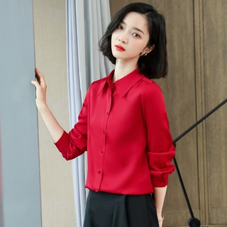 杭州新款真丝衬衫女长袖春秋新款重磅桑蚕丝缎面上衣高端衬衣洋气