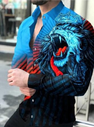 2023 Europea y América primavera nuevos hombres 3D impreso personalizado de solapa casual Camisa de manga larga de los hombres más tamaño camisa de los hombres
