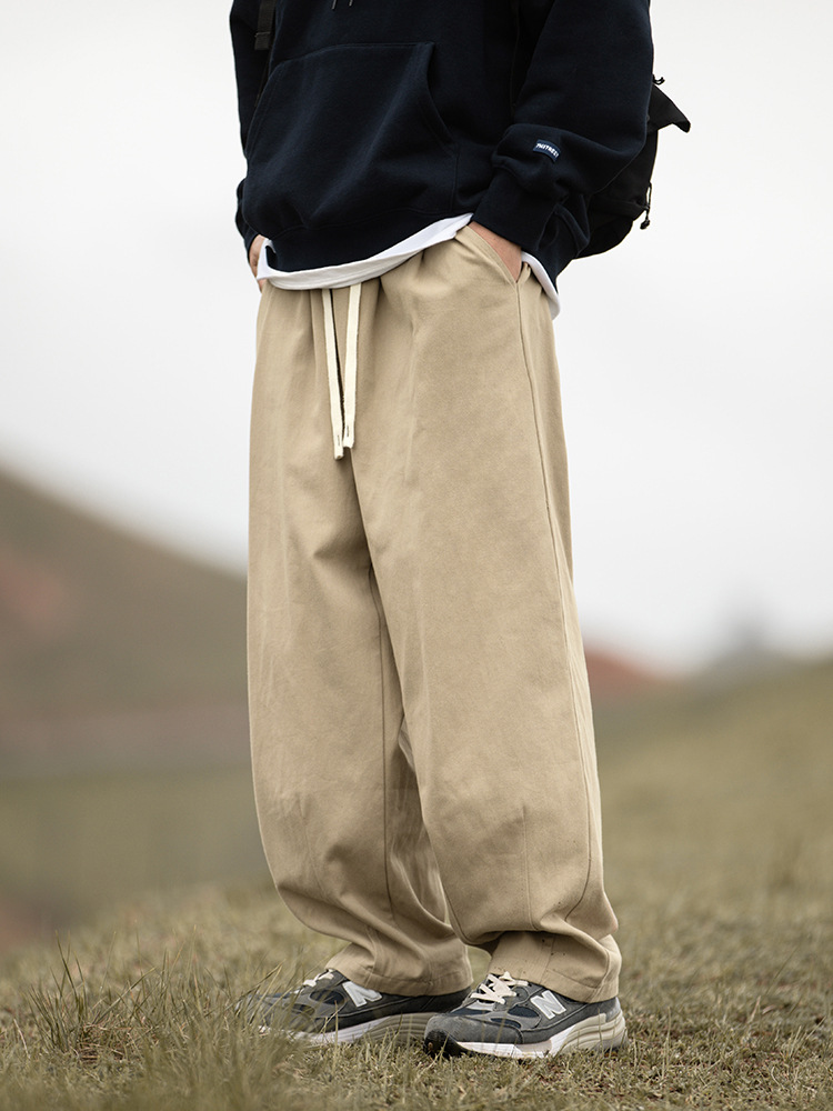 Pantalones casuales de algodón puro con efecto lavado a la arena, de pierna recta y caída fluida, nuevo estilo primavera 2025, diseño plisado, estilo workwear, básicos y versátiles, pantalones largos.