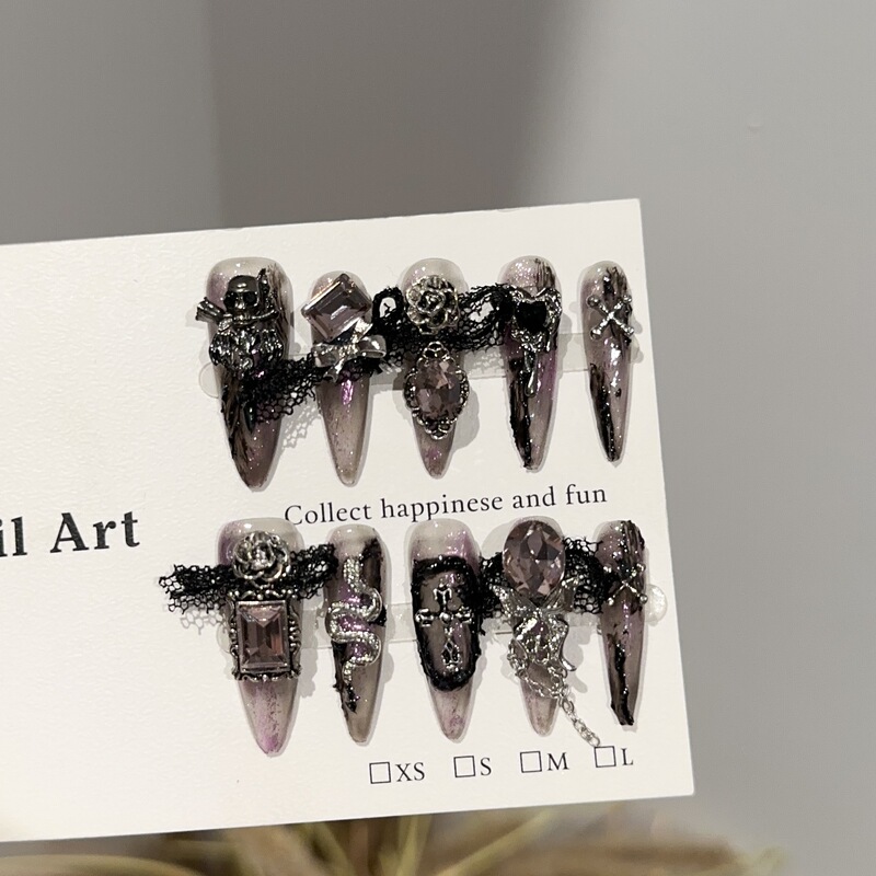 Purely Handmade Wearable Nails, High-End Dark Purple Manicure Patches, Gothic Style Halloween Heavy-Duty Fake Nail Patches