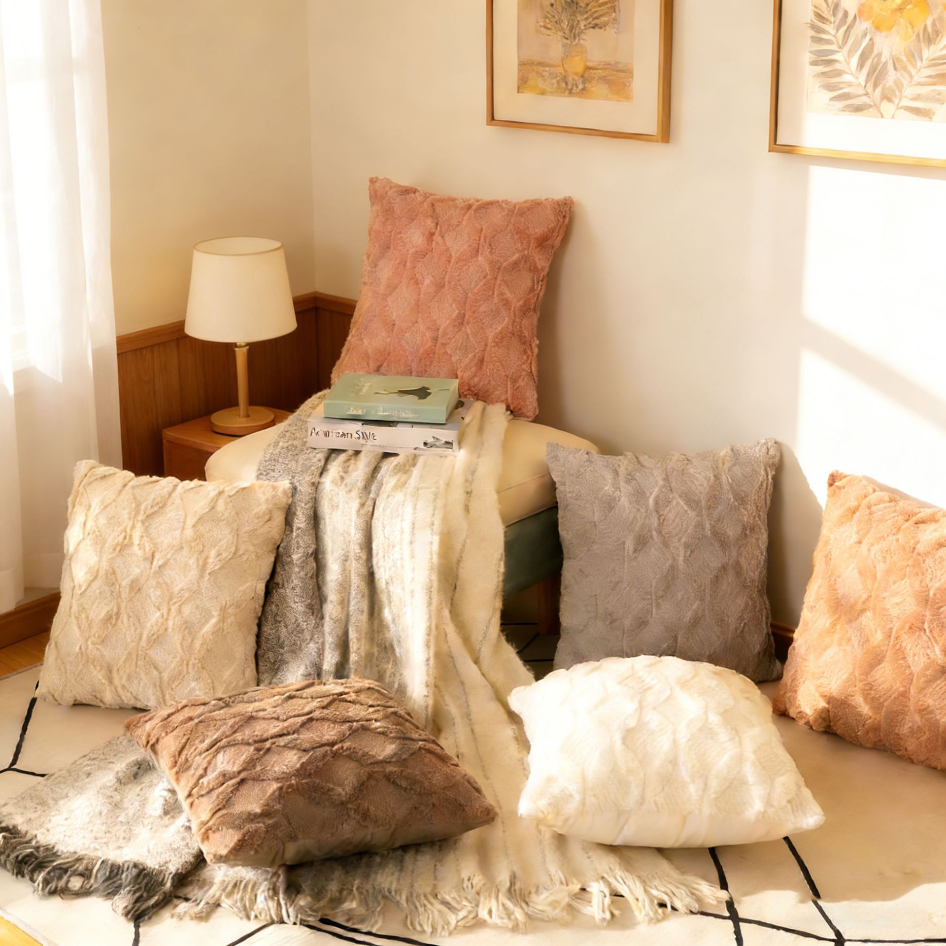 Amazon Quilted Sofa Pillow Bedside Pillowcase ins Velvet Pillowcase Plush Cushion Car Waist