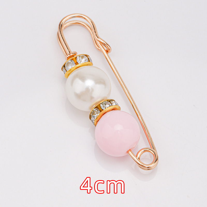 หมุด 50# ลูกปัดคู่สีชมพูและขาว ขนาด 4 ซม.