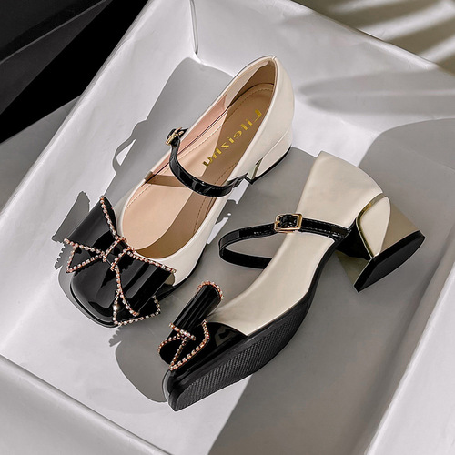  New Plus Size French Mary Jane Shoes with Thick Heels for Women - Spring and Autumn One-Piece High Heels (Size 41-43)