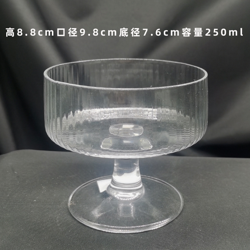Vaso de vino europeo simple con patrón vertical de vidrio corrugado casero taza de champán taza de vino taza de helado taza de cóctel
