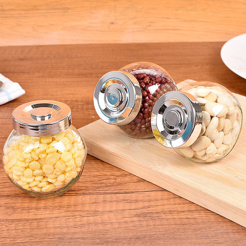 Transparent glass bottle storage jar sealed seasoning bottle jar small sealed jar glass jar storage jar flat drum bottle