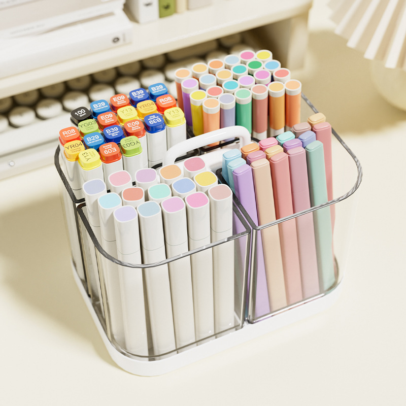 Portable Storage Box Student Stationery Mark Pen Storage Box Desktop Transparent Pen Holder Multifunctional Pen Box