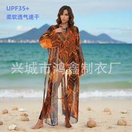 2025欧美跨境连体比基尼Купальник俄罗斯长袖罩衫防晒衣