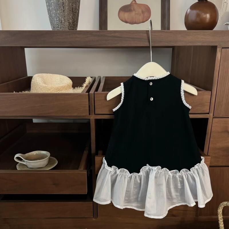 [Xianning Seven] ¡Estilo de ballet! Falda de chaleco de bebé de estilo occidental con lazo de encaje dulce casual para niña coreana