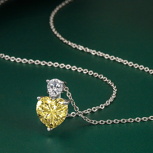 Live broadcast moissanite pendant heart-shaped yellow diamond pink diamond necklace moissanite pendant accessories wholesale manufacturer