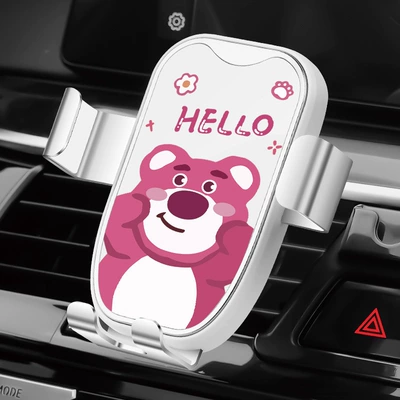 Car mobile phone bracket car cute air outlet instrument panel gravity fixed navigation car anti-shake universal bracket (Car phone holder) - pink-bear-mobile-phone-holder