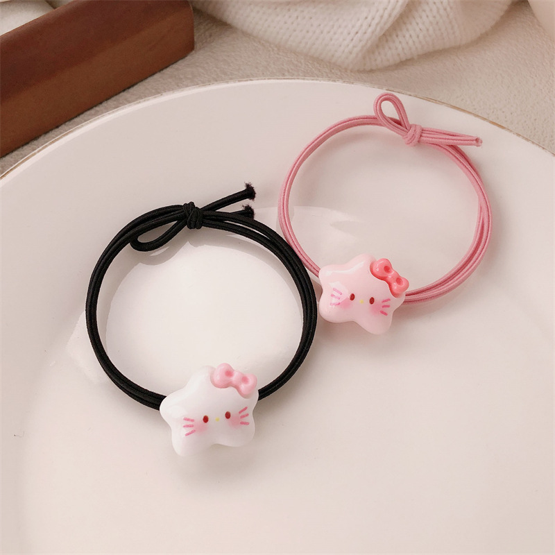 Lindo gato estrella dibujos animados cuerda para el cabello niña cuerda para el cabello pareja novia estudiante banda de goma novio Mori anillo para el cabello