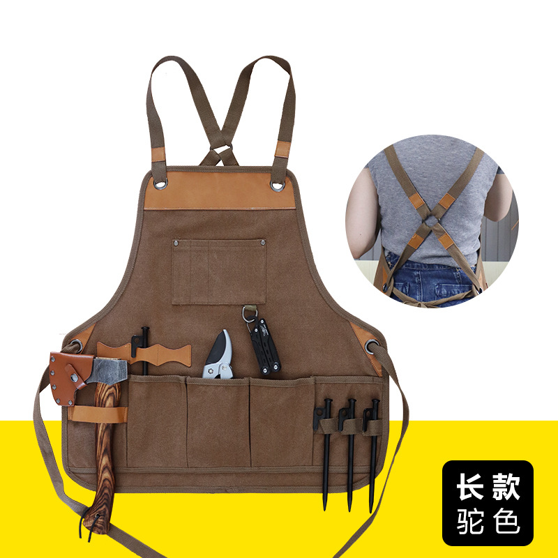 Delantal de lona engrosada transfronteriza PU delantal de cuero suave peluquería tienda de té de leche ropa de trabajo electricista herramientas de carpintería delantal