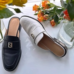 歐洲站歐貨女鞋2024年新款穆勒鞋法式包頭半拖鞋女懶人樂福平底鞋