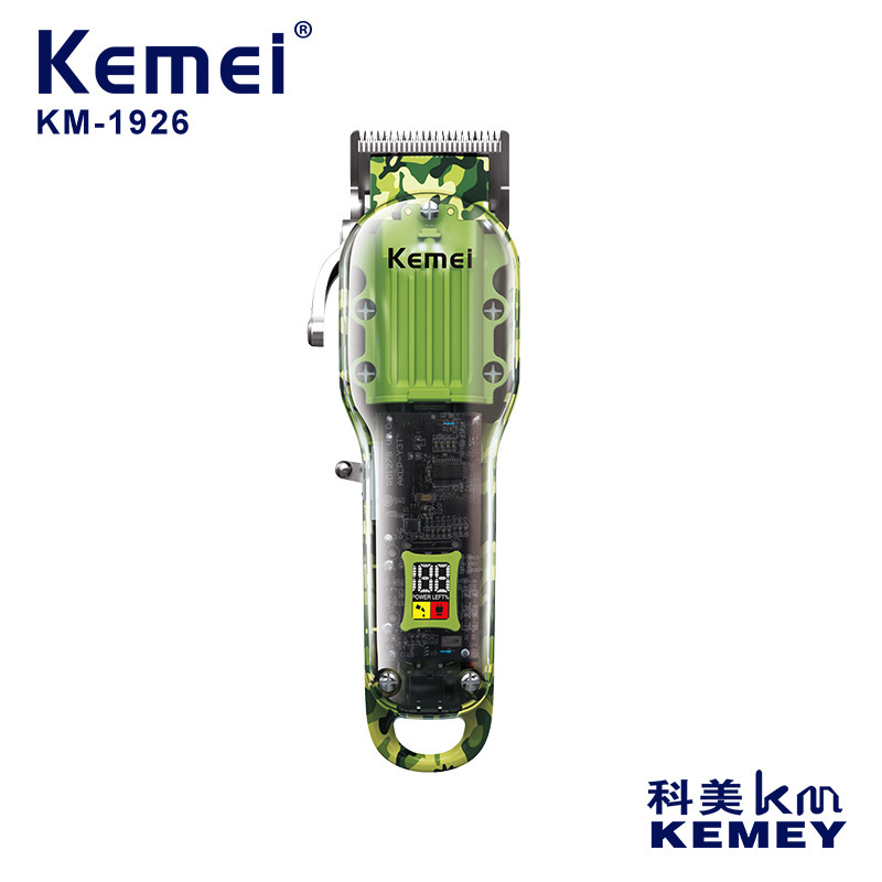 Hair clipper Kemei transparent body drop-resistant KM-1926 lithium battery LED LCD digital display USB electric hair clipper