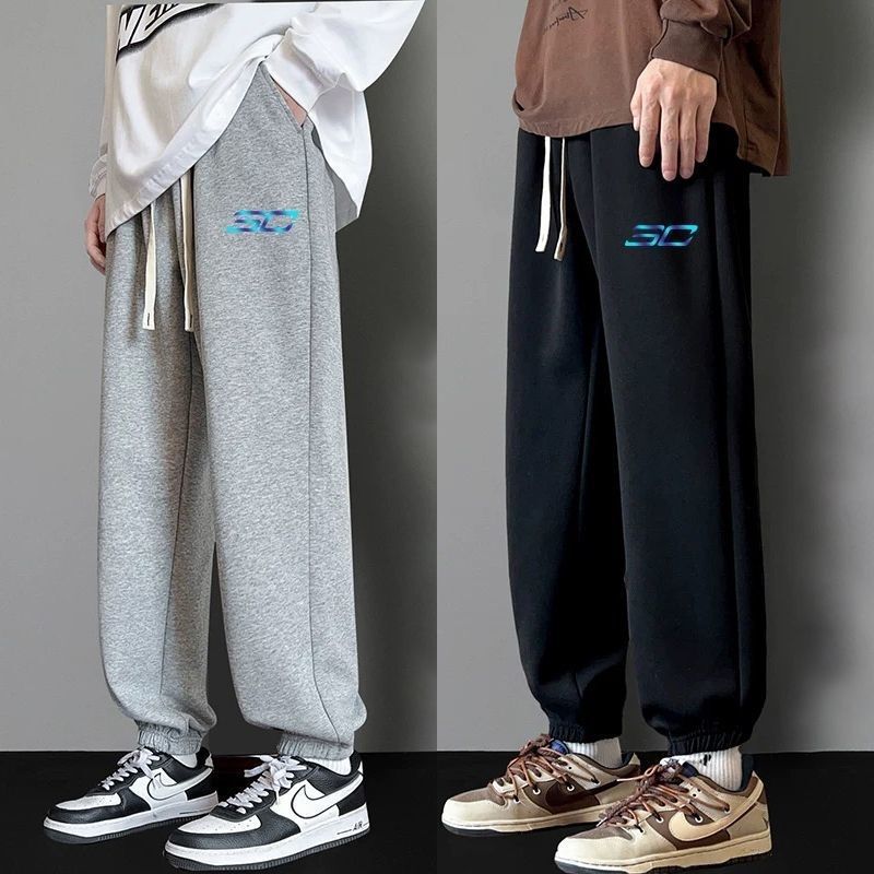 Gray Jogger Casual Pants for Men, Spring and Autumn Thin Loose Versatile Trendy Sweatpants, Cropped Pants for Men