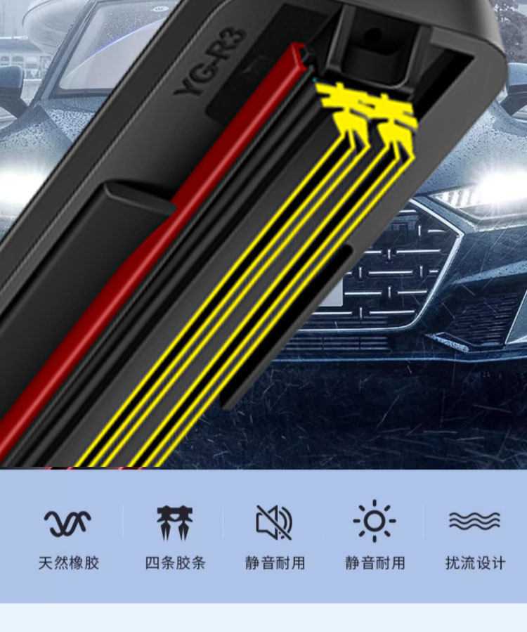Six-layer rubber strip wipers suitable for Zero Run C10/S01/t03/C01/Frameless Silent HD 6-Rubber-Strip Wipers